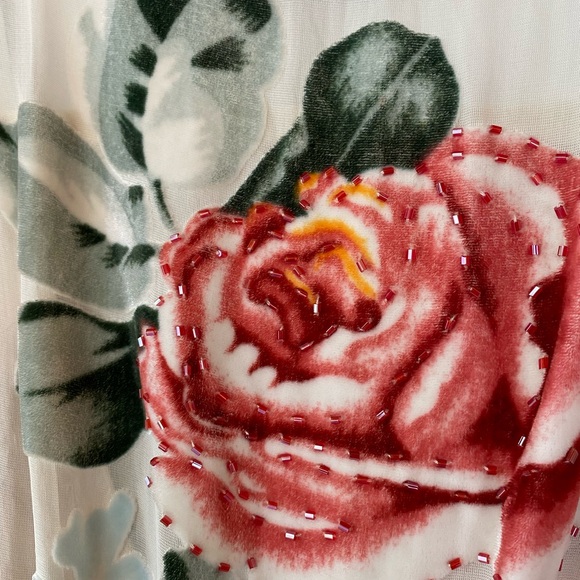 Hale Bob Beaded Silk Velvet Women’s Floral Blouse Top Size Large Designer Spring - Picture 4 of 9